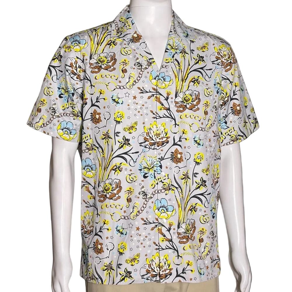 Gucci 2024 Sabato De Sarno Wildflower Flora Bowling Shirt Men's IT46